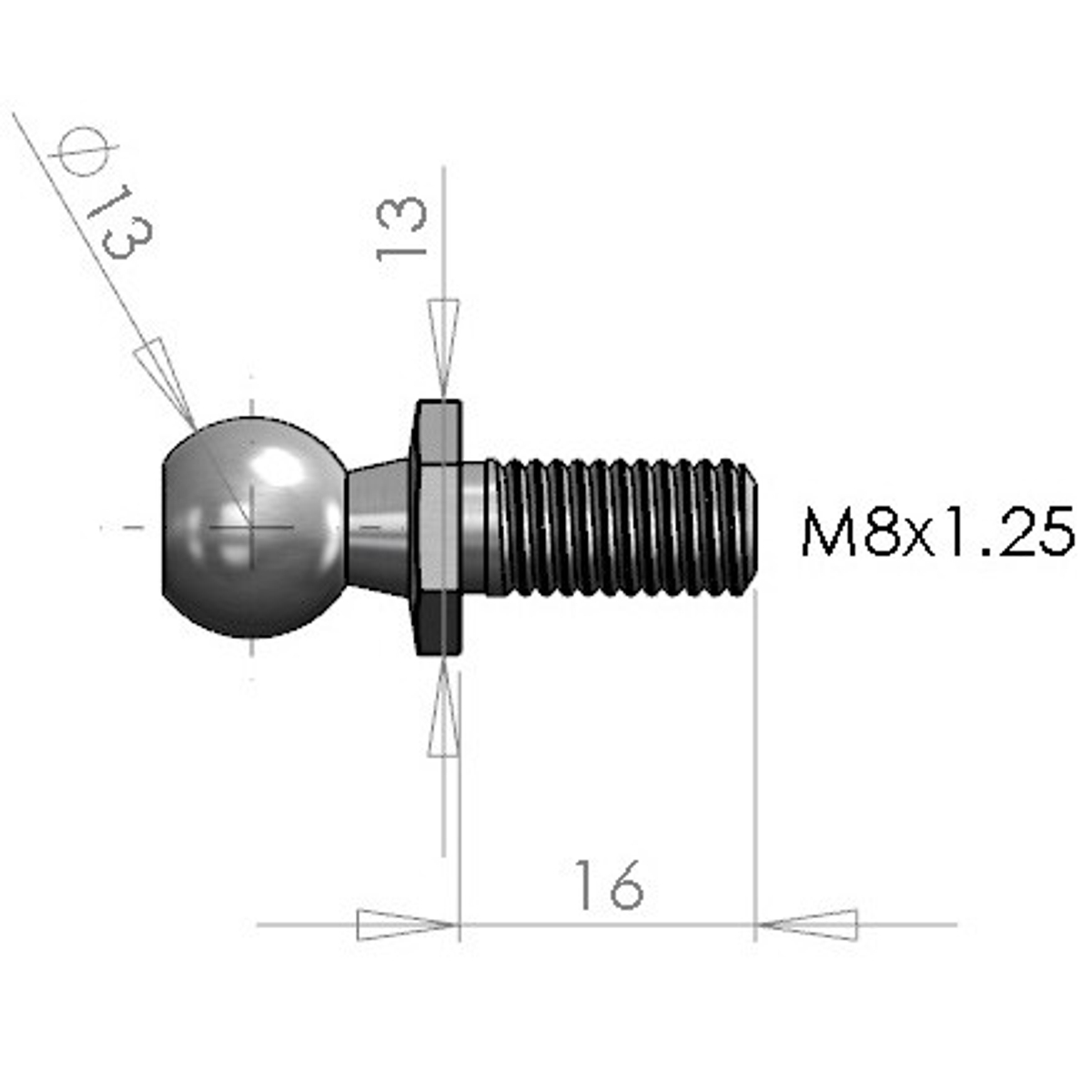 NitroLift M8 Threaded Stainless Steel 13mm Ball Extension